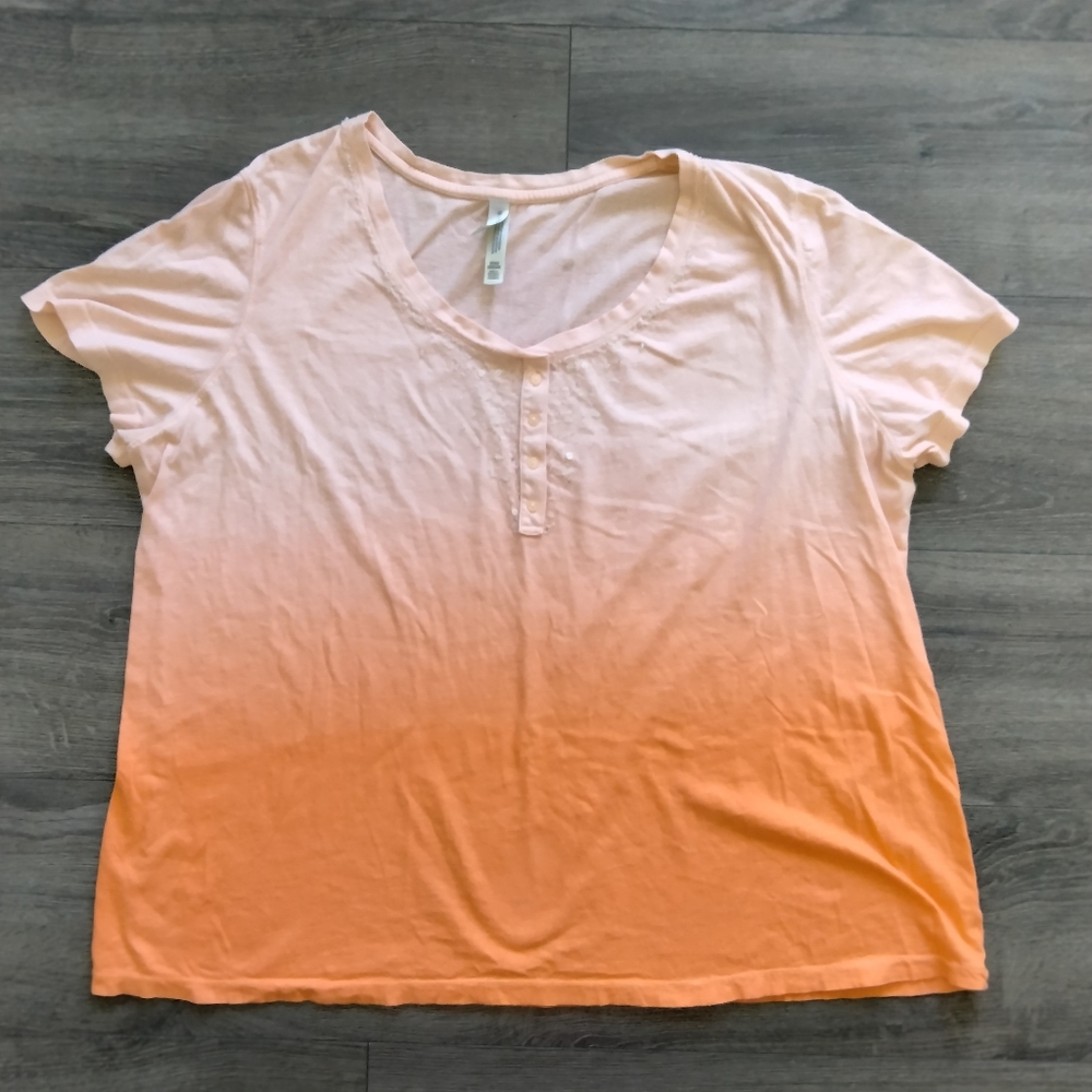 White Stag Woman Orange Beaded Short Sleeve Top Size 3X (22W/24W) Cotton